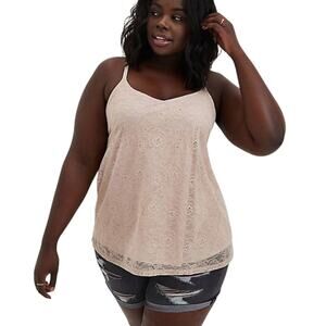 Torrid Mushroom Floral Lace Top Tan Size 2 Neutral Nude Lined Whimsy Fairy Tank
